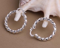 Womens 925 Sterling Silver 35mm Round Twisted Hoop Pierced Earrings #E355