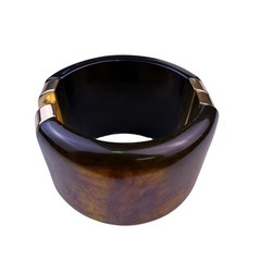 Modern Gold Tone Womens Resin Hinged Cuff Bracelet Brown/Black Elegant Statement