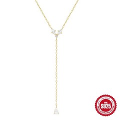 Gold Plated 925 Sterling Silver CZ Butterfly Y Lariat Necklace for Women