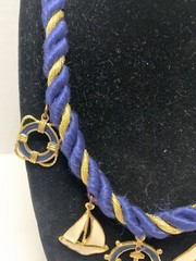 Nautical Navy & Gold Rope Collar Necklace w/ Sailboat & Anchor