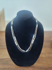 Multi-Strand Statement Necklace Crystal & Faux Pearl Beads Silver Tone