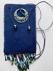 Blue Boho Beaded Pouch Necklace