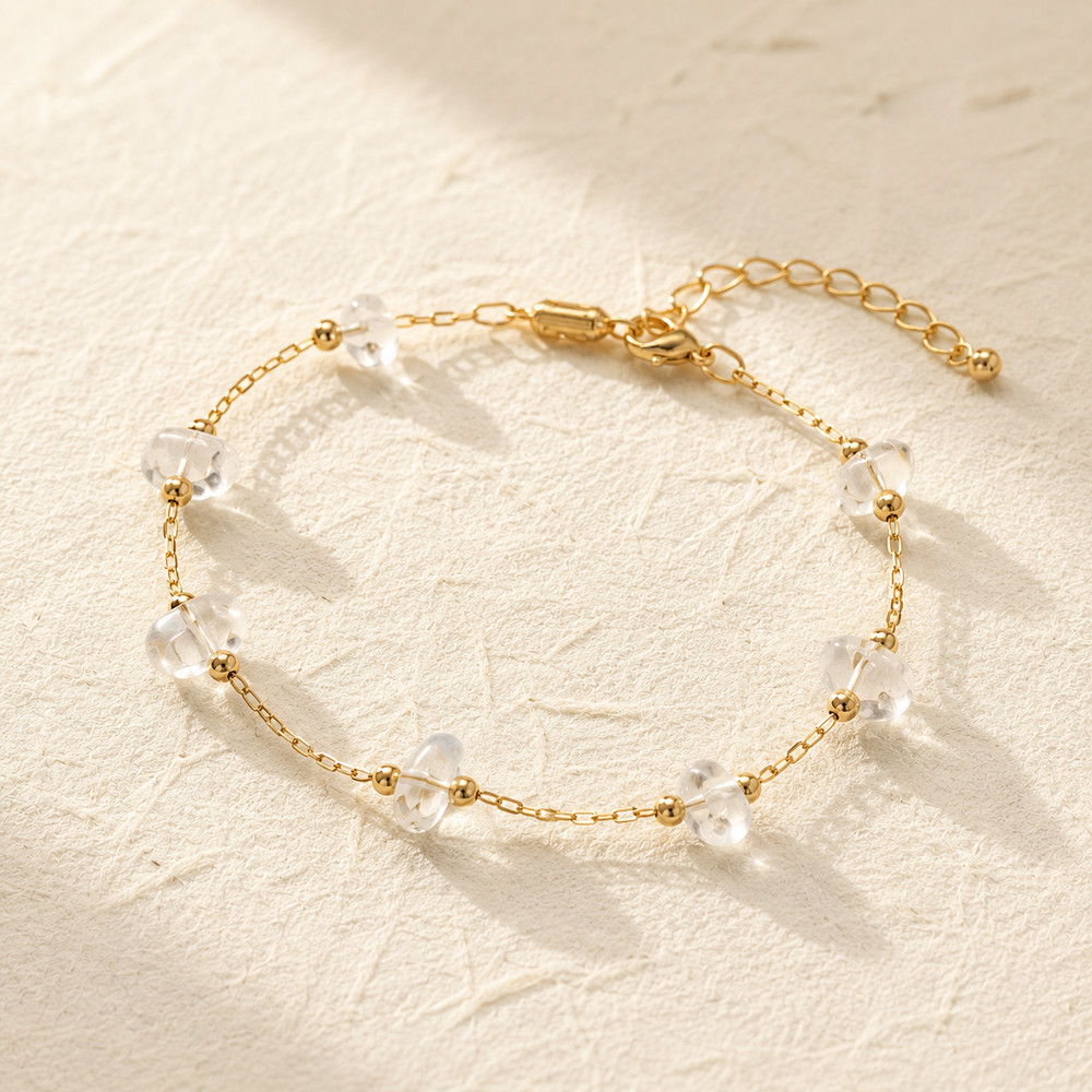 Natural Clear Quartz Geometric Bracelet | 18K Gold Plated | Master Healer