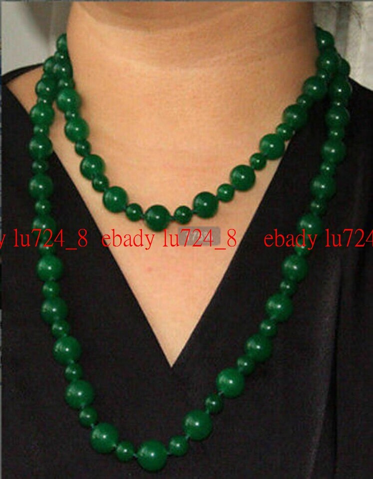 Long Charming Necklace Round Green Jade 6mm 10mm Natural Gemstone Beads 50″