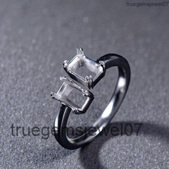 Unique Two Stone 4x6mm Emerald Cut Sterling Silver Promis Ring Emgagement Ring