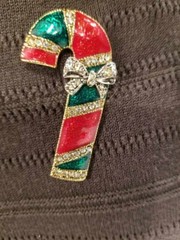 Enamel & Rhinestone Candy Cane Pin Brooch Christmas Vintage