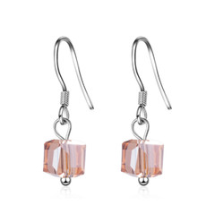 925 Sterling Silver Cube Crystal Drop Dangling Earrings Gift 6x6mm PE42