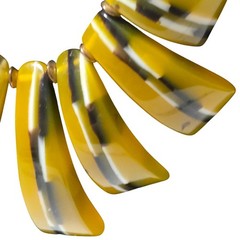 Tribal Acrylic Yellow Black Striped Statement Necklace Chunky Gold Tone Chain
