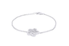 Shape Simulated Diamond 14K White Gold Plated Silver Flower Design Bracelet