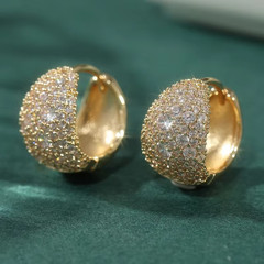 Gold Pave Crystal Huggie Hoop Earrings Chunky Small Thick Sparkle Statement