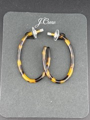 J CREW Turtoise Shell Acrylic Oval Hoop Stud Earrings 2′ Everyday Wear