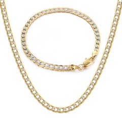 4MM Diamond-Cut Curb Cuban Necklace Bracelet Set Gold Filled Jewelry WOMEN MEN