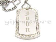 Custom Engraved Stainless Steel Personalized CZ Dog Tag Necklace Free Engraving