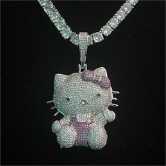 18” silver plated tennis with hello kitty pendant 5ACZ necklace