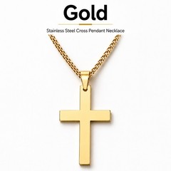 Cross Pendant Necklace Men Women Cuban Link Chain Stainless Steel Gold Silver