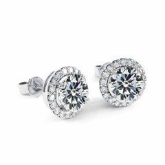 925 Sterling Silver Round Shaped CZ HALO STUD EARRINGS For Women