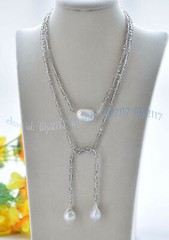 Faceted 4x6mm Gray Crystal Natural White Baroque Keshi Pearl Necklaces 36-100”