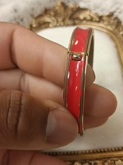 vintage Red Gold Tone Hinged Bangle has chips Bracelet, 7 in Length, No Stone