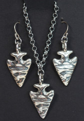 Arrowhead Necklace Set Earrings Silver Pewter Charms, Sterling Silver Hooks