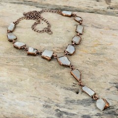 Rainbow Moonstone Rough Copper Electroformed Chain Adjustable Necklace 18.0″