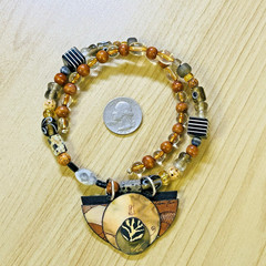 Signed Artisan Handmade Multi Strand Beaded Necklace Abstract Pendant Boho