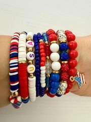 9PCS USA Patriotic Bracelet Set Red White Blue 4th of July Beaded