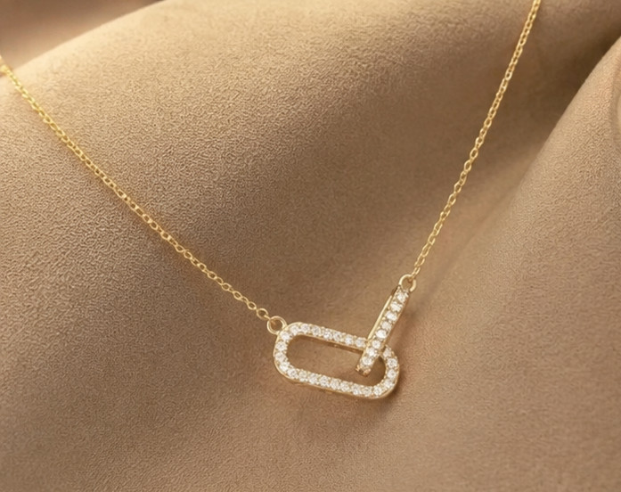 1.00Ct Simulated Diamond Paperclip Link Pendant Necklace 14K Yellow Gold Plated