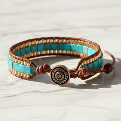 Natural Turquoise Leather Bracelet For Men Women Braided Boho Gemstone Jewelry