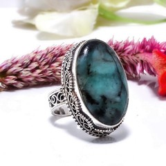 Emerald – Simulated Fine Art Oxidised 925 Sterling Silver Ring S.7 R115340
