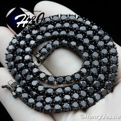 16-24″MEN 14K BLACK GOLD PLATED ICY BLING CZ 4MM 1 ROW TENNIS CHAIN NECKLACE*BN2