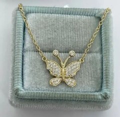1.30Ct Round Simulated Diamond Beauty Butterfly Pendant 14K Yellow Gold Plated