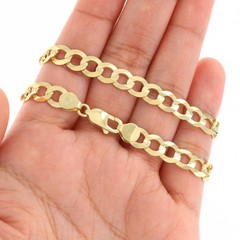 14K Yellow Gold Solid 7mm Concave Curb Cuban Chain Italian Link Mens Bracelet 8″
