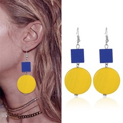 Wooden Earrings for Women Bohemian Yellow Square Green Round Disc Dangle Drop…