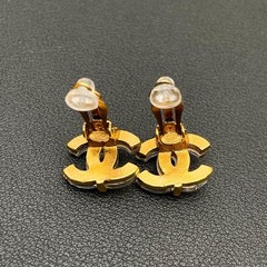 Chanel Coco Mark Earrings 02A Gold Clear Icon Ready To Wear Authentic