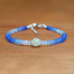 Blue Fire Opal Gemstone Shaded Beads Bracelet, Ethiopian Blue Opal Oval Bracelet