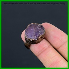 African Amethyst Rough Gemstone Stackable February Electroformed New Ring Copper