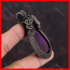 Copper Pear Pink Fire Labradorite Stone Trendy Boho Wire Wrapped Unique Pendant