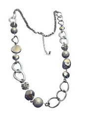 Silvertone Chunky Beaded Chain Necklace 35 – 38 inches Long