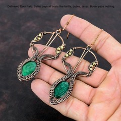 Copper Zambian Emrald Emrald Stone Wire Wrapped Mother Dangle Earrings Jewelry