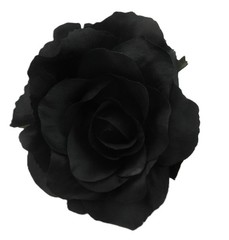 4 3/4″ Goth Black Rose Poly Silk Flower Brooch Pin with Locking Bale