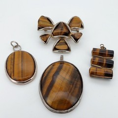 Tigers Eye Jewellery Job Lot Crystal Stone Mix Bundle Pendant Silver x4