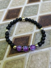 Black Purple Silver Round Beaded Stretch Bracelet Stackable Sizable Fit
