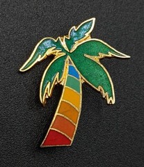 Palm Tree Rainbow Trunk Enamel Gold Tone Pride Chakra Pin Brooch