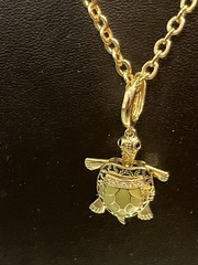 None tarnish none fade Gold Tone Turtle Necklace & Earrings Set Green