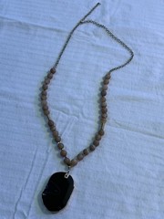 J. Jill Artisan Beaded Statement Necklace with Black Agate Geode Pendant – Boho