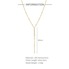 Gold Plated 925 Sterling Silver CZ Beaded Y Lariat Necklace for Women