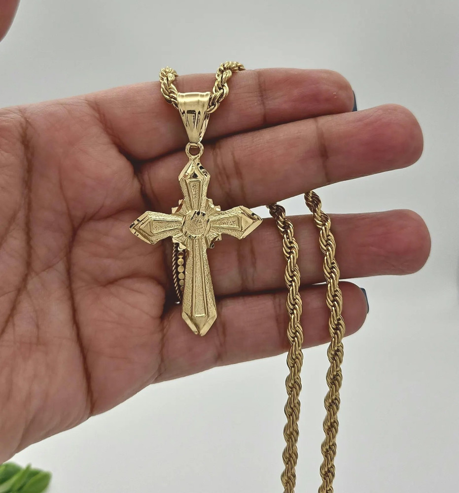 Gold Cross Necklace for Men, Large Cross Necklace, 14k Heavy Plated Gold