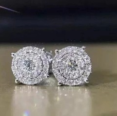 1.50Ct Round Cut Simulated Diamond Stud Cluster Earrings 14K White Gold Plated