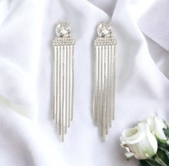 NEW 8 Other Reasons Silver Duster Crystal Earrings Silver Metallic Chains
