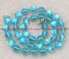 Natural 10mm Blue Gleamy Rainbow Moonstone Round Gemstone Beads Necklace 16-36″